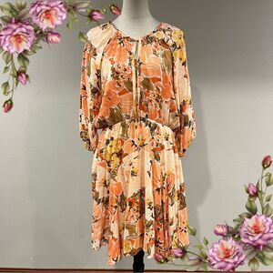 Dex Floral Orange long sleeve mini Dress size extra large
